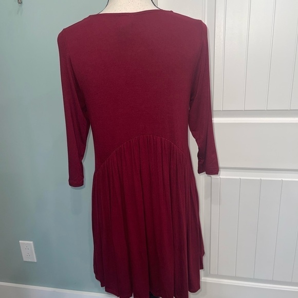 Burgundy solid Babydoll Mini Dress - Picture 11 of 14